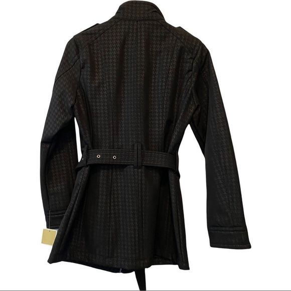 KORS Michael Kors Black Houndstooth utility Jacket trench coat waterproof small - Picture 6 of 11